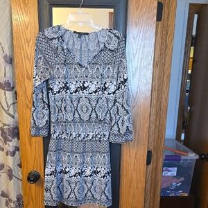 White House Black Market Black & White Long-Sleeve Printed Dress